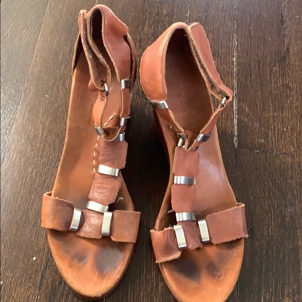 Tan leather wedges